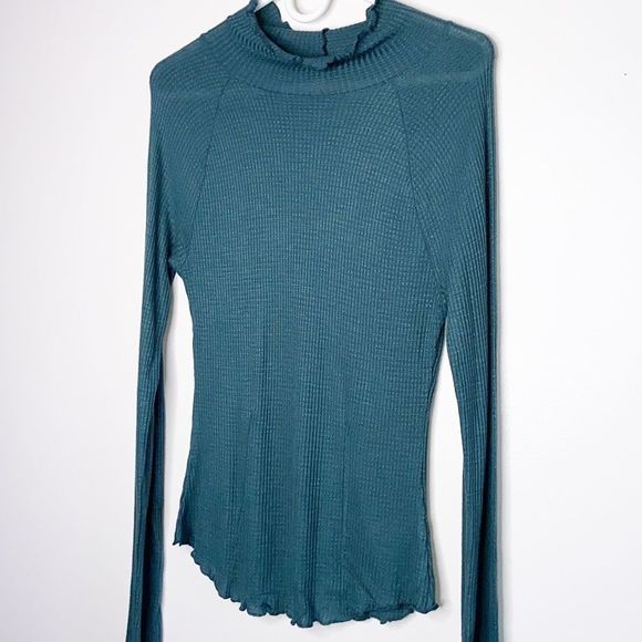 Free People Make It Easy Long Sleeve Thermal T-shirt Tee Shirt Jade Blue Size M - Picture 6 of 10